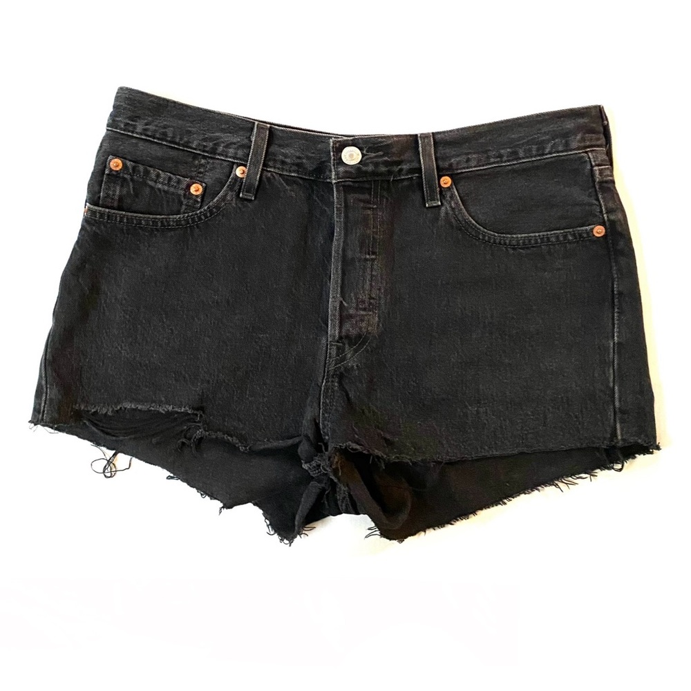 Levi's 501 Black High Waist Cut Off Denim Jean Shorts Size 29 Button Fly Y2K